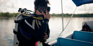 Person in diving gear.