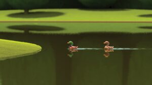 Animated ducks on a pond.