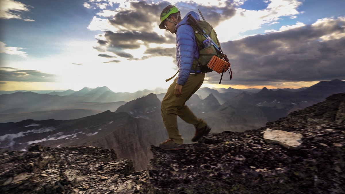 Person hiking in mountains.