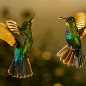 Two hummingbirds flying.