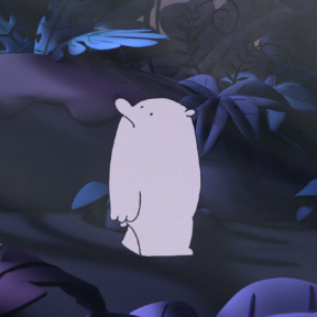 Figure in dark forest.