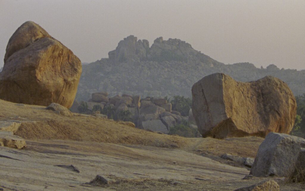 Boulders and mountain in distance