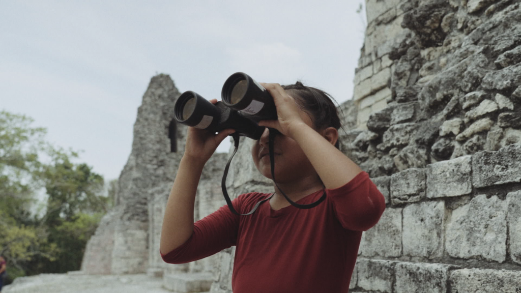 Person looking with binoculars.
