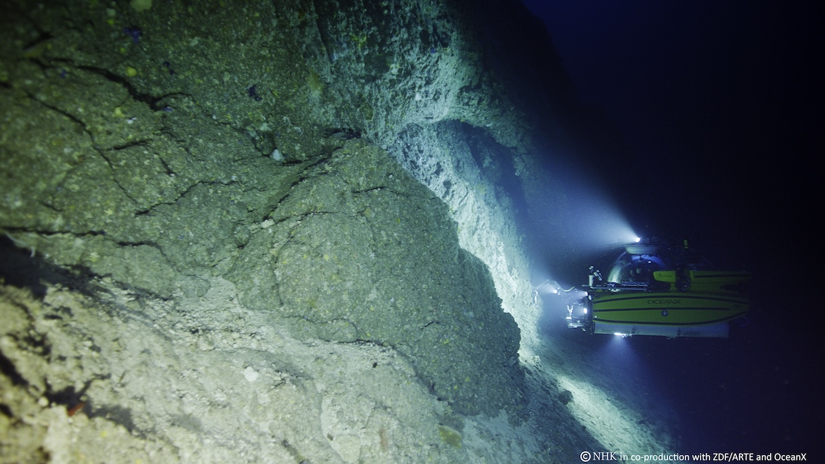 Submarine in water.