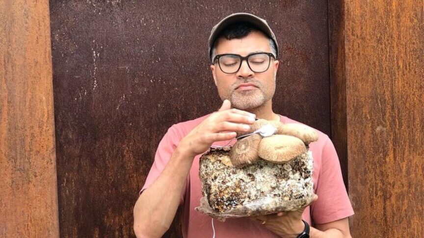 Person holding rock-like object in hands.